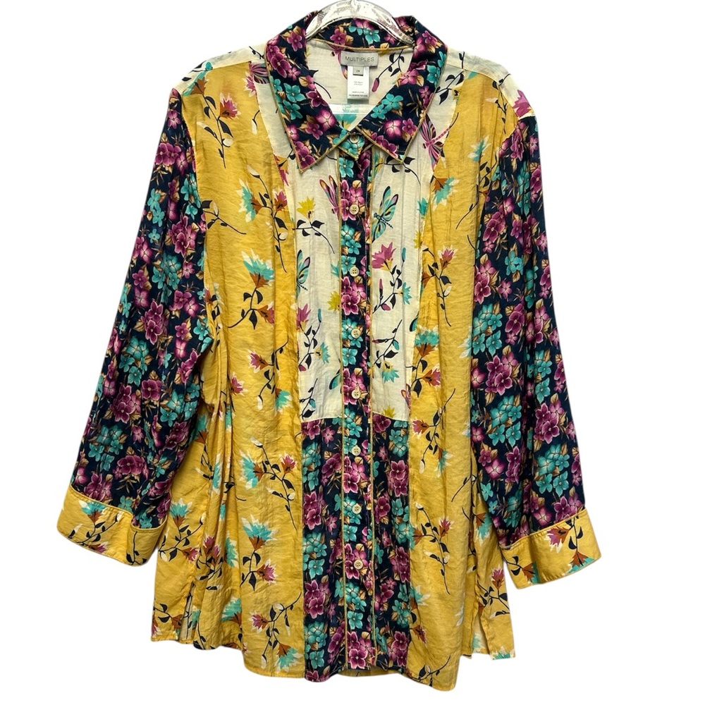 Multiples Women’s 2X Floral Patchwork Button Fron… - image 2
